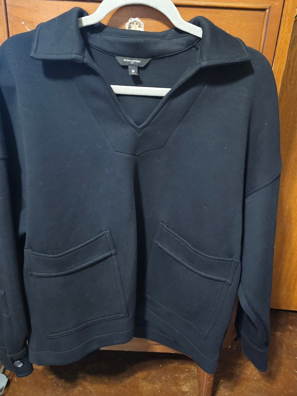 Banana Republic Black V-Neck Collar Pullover with Front Pockets